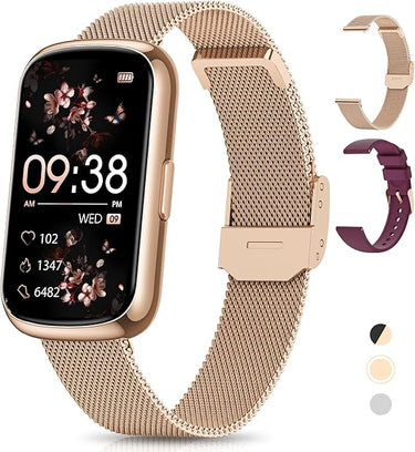 RUXINGX Smartwatch Damen, 1,47″ Fitnessuhr mit 24 Sportmodi, 24H Pulsmesser, SpO2, Schlafmonitor, Menstruationszyklus, IP68 Wasserdicht Sportuhr Schrittzähler mit Whatsapp für Android iOS Roségold